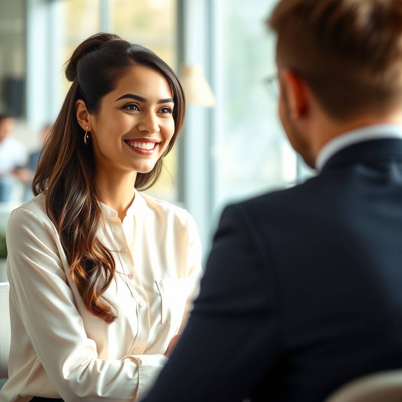 Een succesvol interview met een glimlachende interviewer en kandidaat.